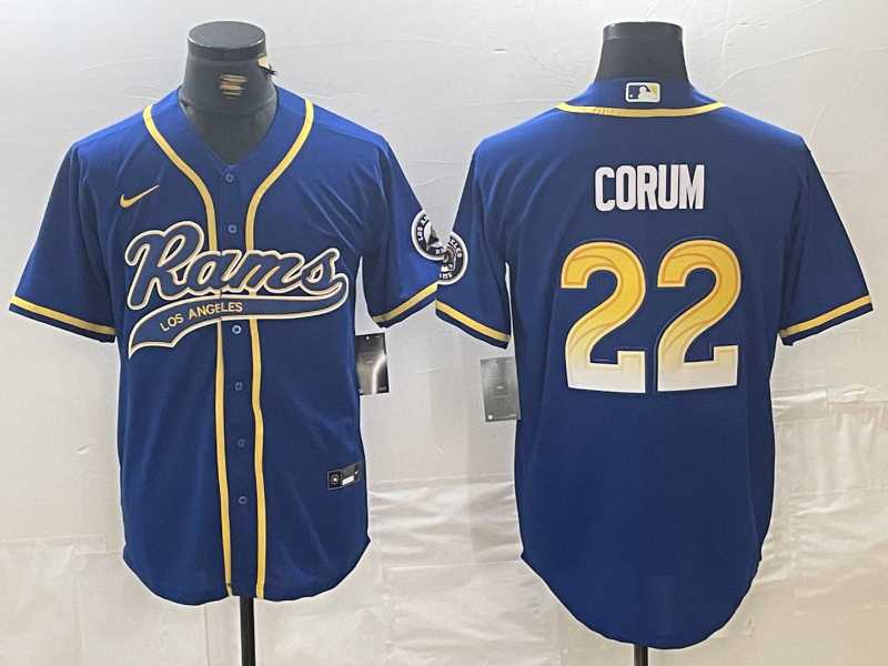 Mens Los Angeles Rams #22 Blake Corum Royal Cool Base Stitched Baseball Jersey